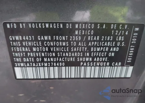 2015 Volkswagen Jetta 2.0L Tdi Sel from USA, damaged, VIN 3VWLA7AJXFM276490
